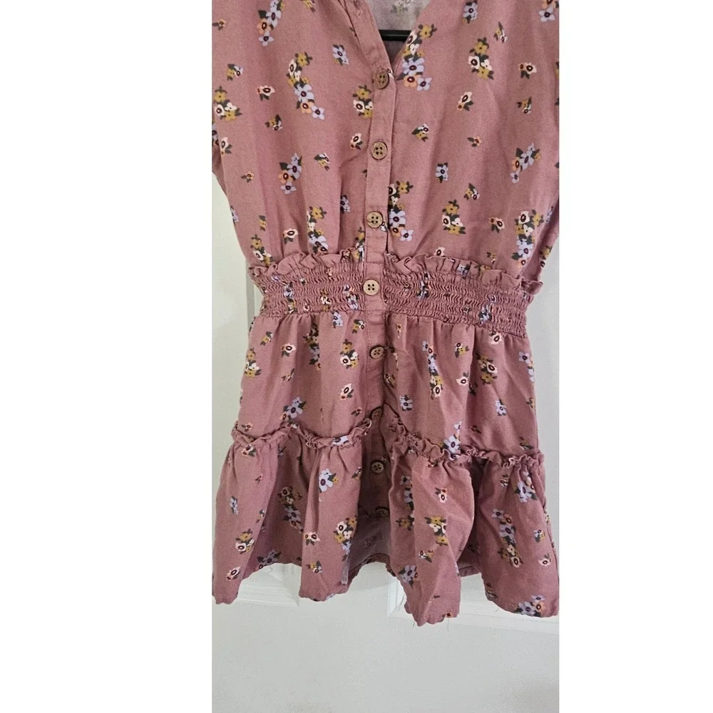 Jessica Simpson Girls Floral Smocked Waist Button Down Top Pink Size S 7